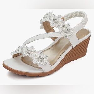 GUC White Wedge Bohemian Sandals